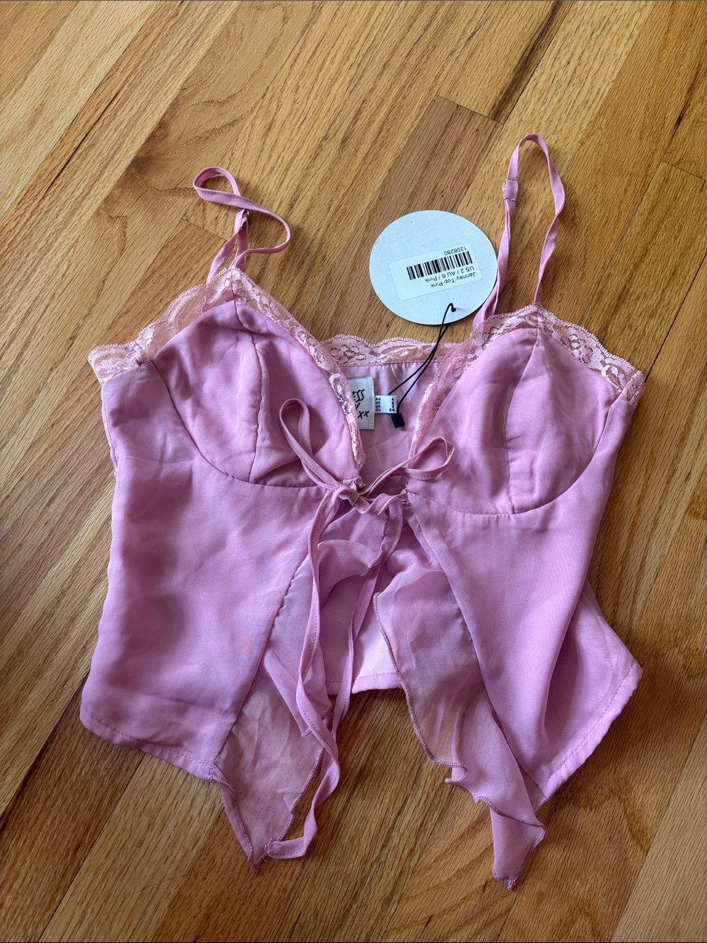 Princess Polly Pink Lace-Trim Satin Tie-Front Camisole